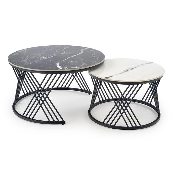 Sconto Konferenční stolek FLOMANGU černý a bílý mramor/černá, set 2 ks