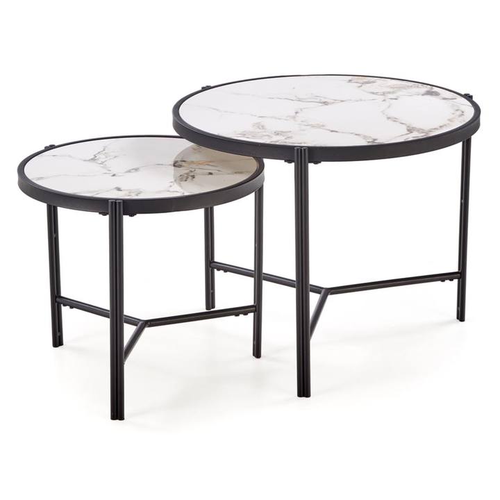 Sconto Konferenční stolek FOTAMO bílý mramor/černá, set 2 ks