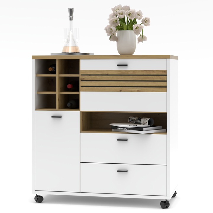 Sconto Komoda FRESNO bílá/dub artisan, šířka 105 cm