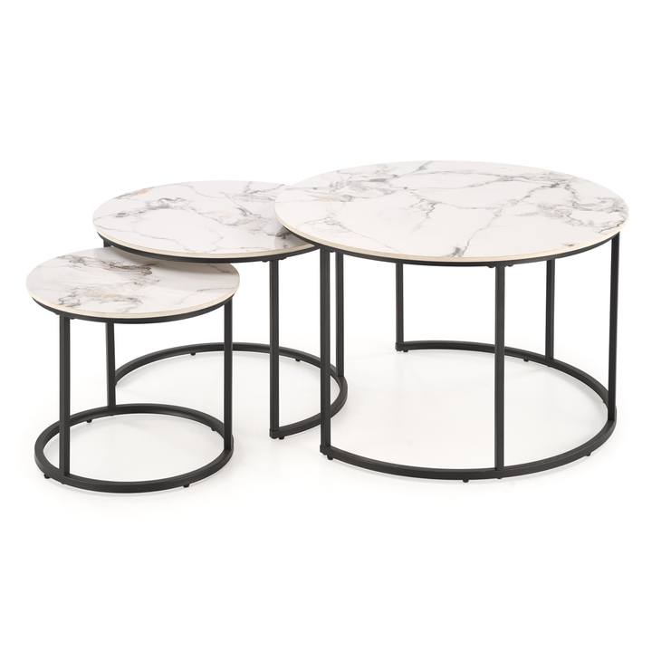Konferenční stolek GALDO bílý mramor/černá, set 3 ks 1