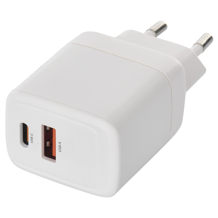 USB adaptér GAN bílá, 1x USB-A, 1x USB-C, 20W 1