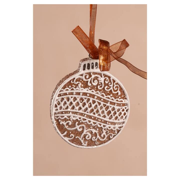 Dekorace perníková baňka GINGERBREAD hnědá/bílá, výška 7 cm 1