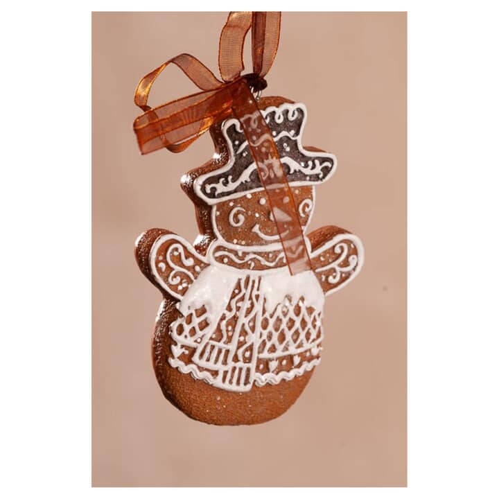 Dekorace perníkový sněhulák GINGERBREAD hnědá/bílá, výška 9 cm 1