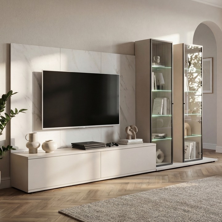 Sconto Obývací stěna GLOM 3 kašmírová/mramor