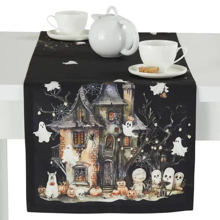 Běhoun na stůl HALLOWEENSKÝ DŮM černá, 37x140 cm 1
