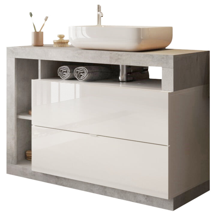 Sconto Umyvadlová skříňka s umyvadlem  HAMBURG 10 bílá lesklá/beton