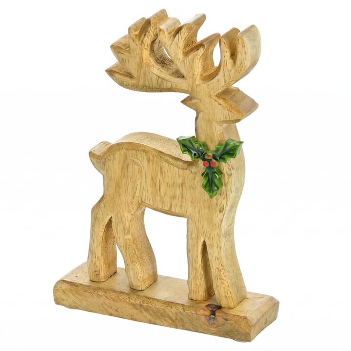 Dekorace jelen s cesmínou HATTIE dřevo, výška 22 cm 1