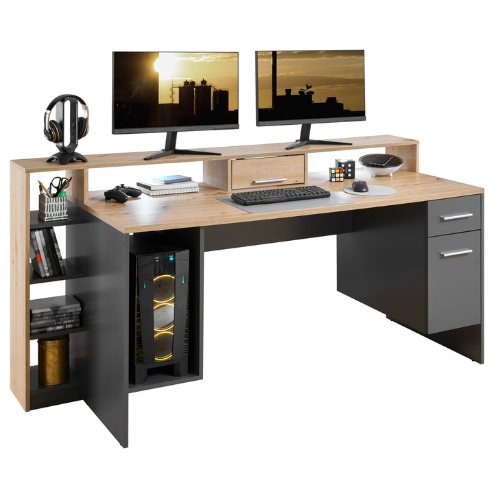 Sconto Psací stůl IAN II dub artisan/šedá