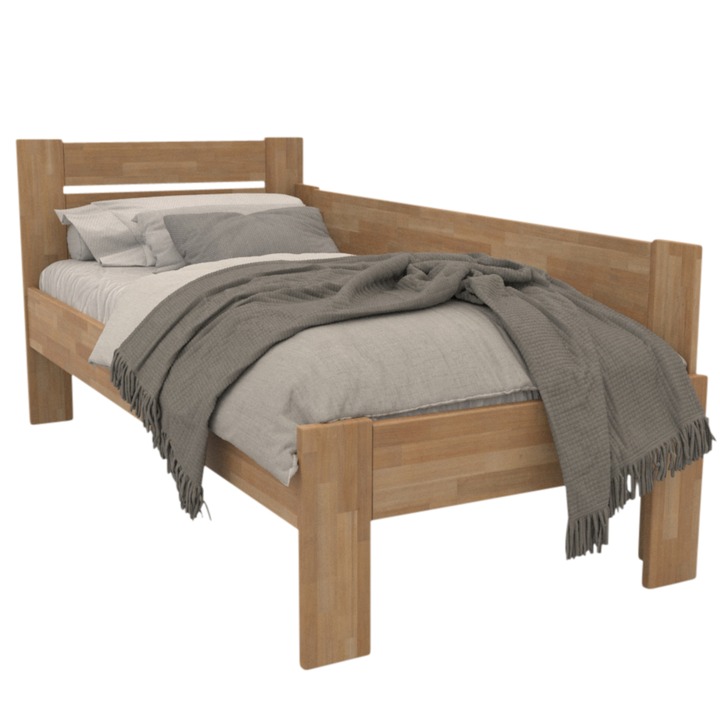 Sconto Rohová postel JOHANA pravá, buk/přírodní, 90x200 cm