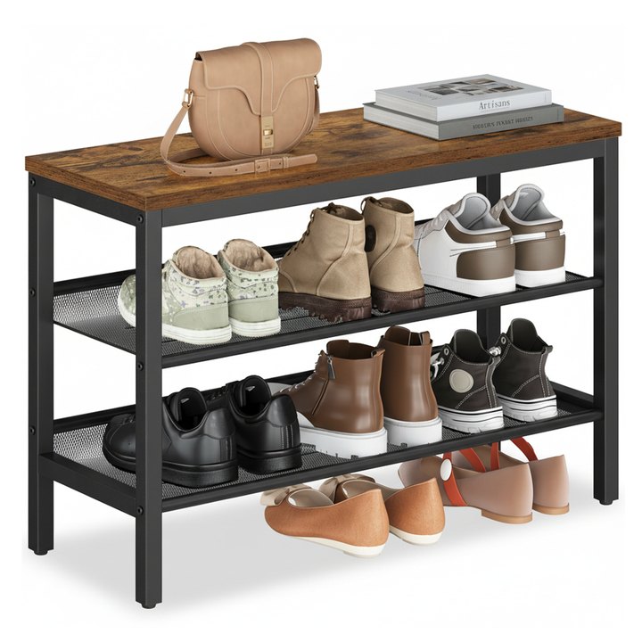 Botníková lavice KIRA rustikální hnědá/černá 1