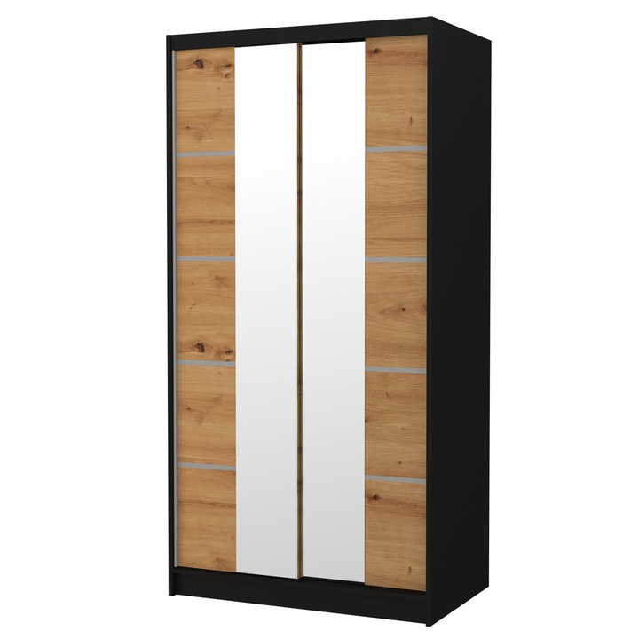 Šatní skříň KSAVERA černá/dub artisan 1