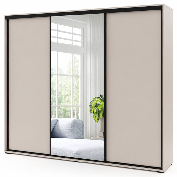 Šatní skříň LAYS 9 kašmírová/černá, šířka 250 cm 1