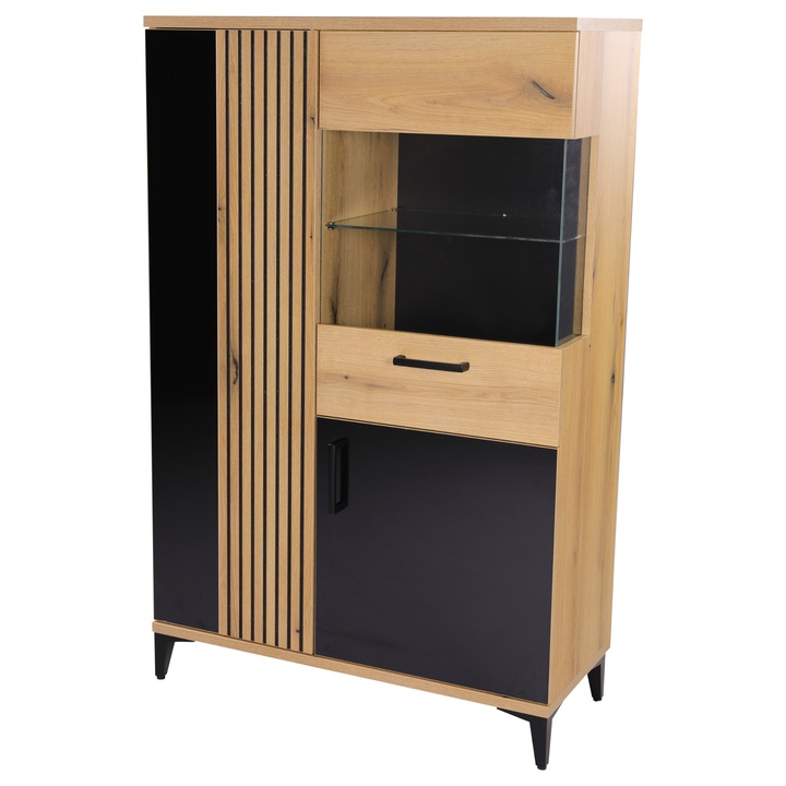 Sconto Vitrína LEONIDAS AS6 dub evoke/černá lesklá