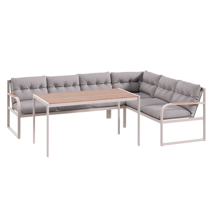 Sconto Jídelní sestava LINDOS ořech/teak/šedá/bílá