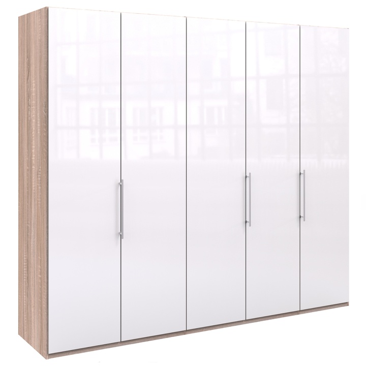 Sconto Šatní skříň LOFT 627 bílá/dub sägerau, 3dvéřová