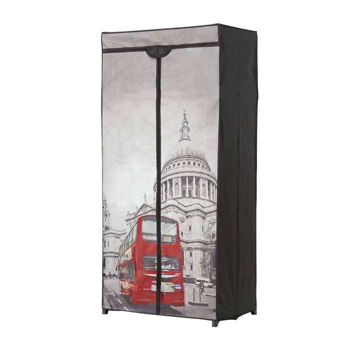 Sconto Látková šatní skříň LONDON BUS šedá/černá