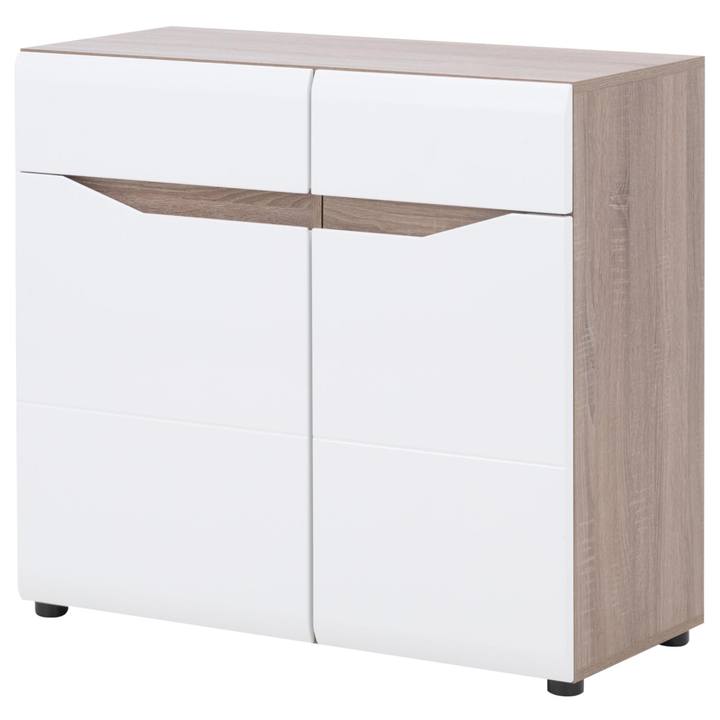 Sconto Komoda LUCY LI 2 dub sonoma truffel/bílá vysoký lesk