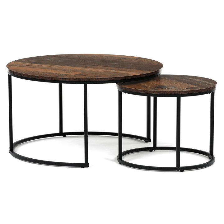 Sconto Sada konferenčních stolků MADRID staré dřevo tmavá/černá, set 2 ks