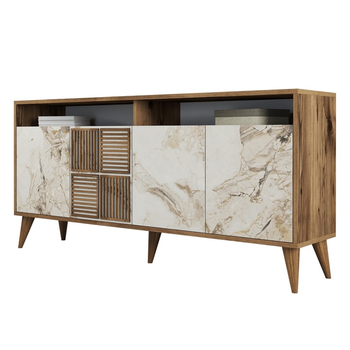 Sconto Komoda MALOMA 3 ořech/bílý mramor