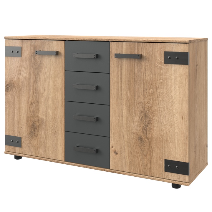 Sconto Komoda MARION prkenný dub/grafit, 130 cm