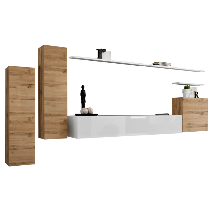 Sconto Obývací stěna MATCH I dub wotan/bílá/bílá vysoký lesk