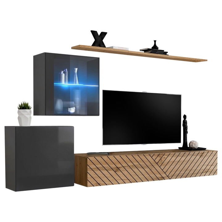 Sconto Obývací stěna  MATCH L III grafitová/dub wotan