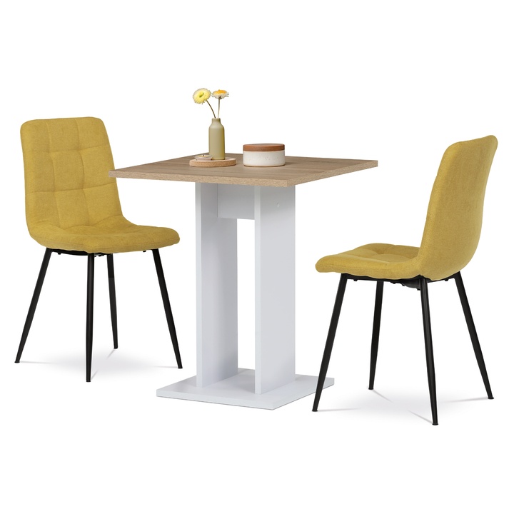 Sconto Jídelní set MATTIS dub sonoma/bílá/žlutá