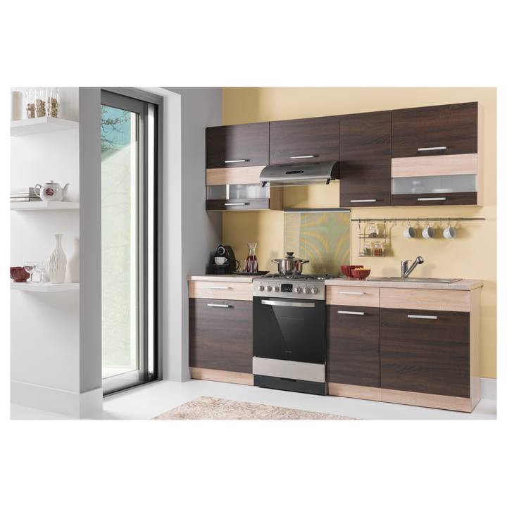 Sconto Kuchyňská sestava MAXIMA, 220 cm rijeka tmavý/rijeka světlá