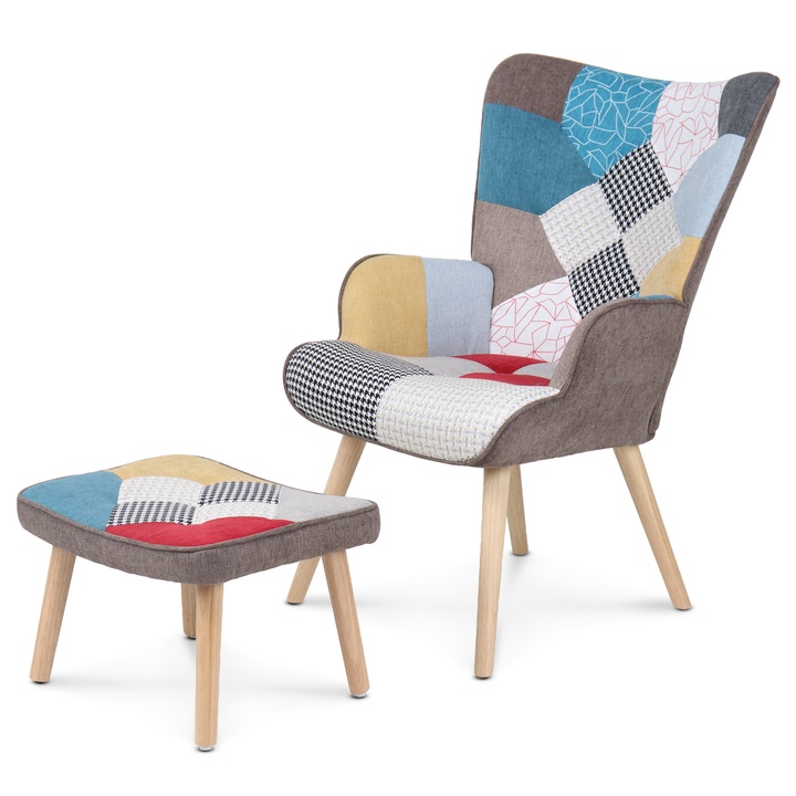 Sconto Křeslo s podnožkou NATAN patchwork