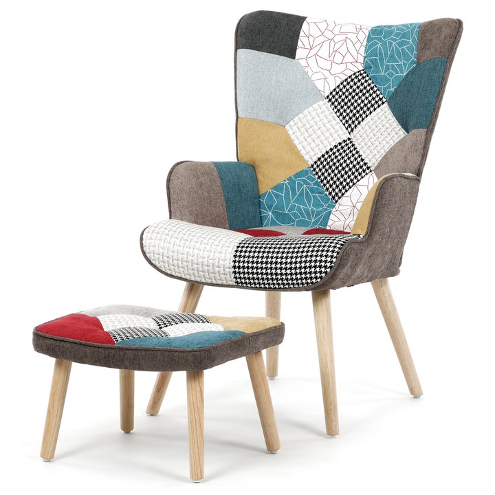 Křeslo s podnožkou NATAN patchwork 1