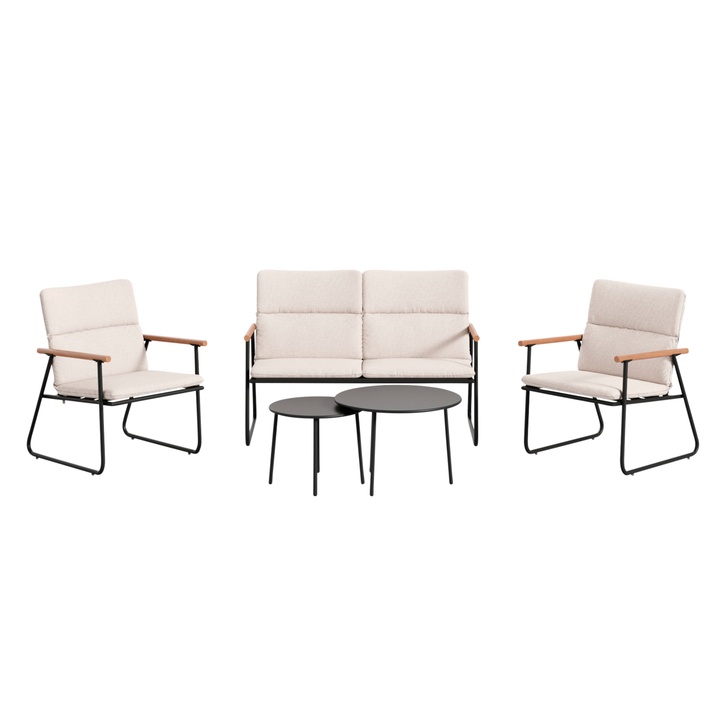 Zahradní sestava NIVELLES černá/béžová/teak 1