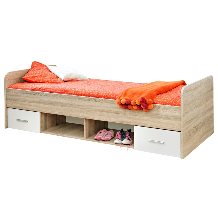 Sconto Postel s roštem NODY dub sonoma/bílá, 90x200 cm