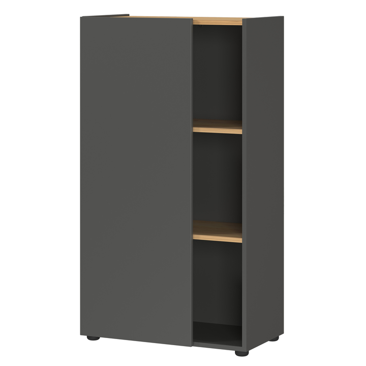 Sconto Regál NORDA grafitová/dub, výška 110 cm