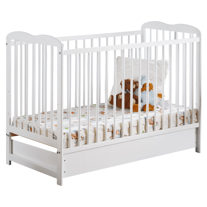 Sconto Dětská postýlka OLO 2 bílá, 60x120 cm, se zásuvkou