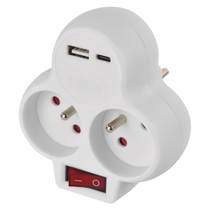 Sconto Rozbočovací zásuvka 4x P0073 bílá, 2xUSB, s vypínačem