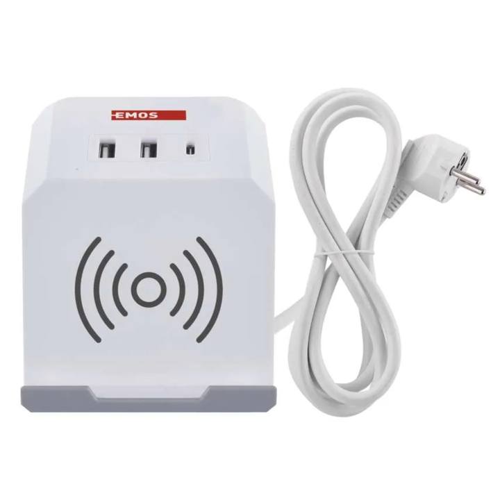 Prodlužovací kabel  P0212CQ bílá, 2 zásuvky, 2x USB-A, 1x USB-C, Qi, délka 2 m 1
