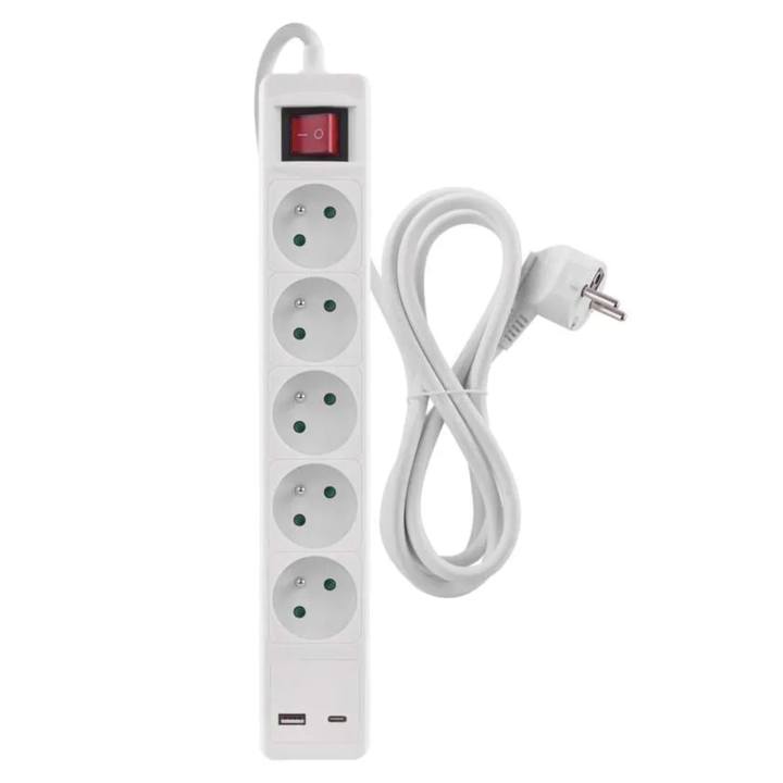 Prodlužovací kabel s vypínačem P1513CU bílá, 5 zásuvek, 2 USB porty, délka 3 m 1