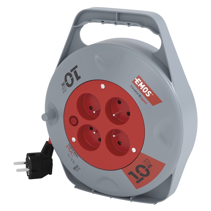 Sconto Prodlužovací kabel na bubnu P19410N šedá/červená, 4 zásuvky, délka 10 m