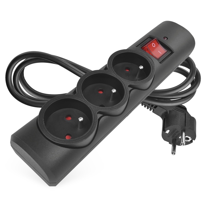 Přepěťová ochrana P54013/14 černá, 3 zásuvky, délka 1,5 m 1