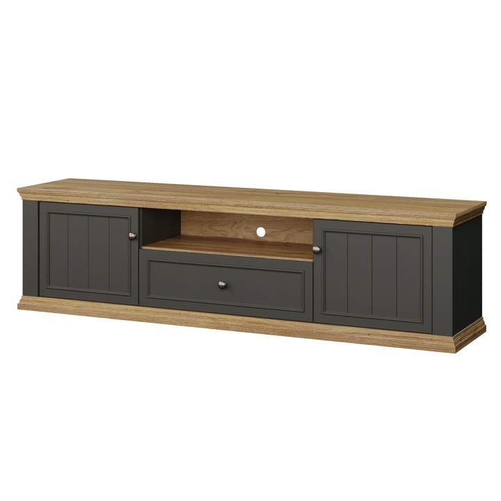 Sconto TV komoda PONTYPOOL šedá/dub mauvella, šířka 200 cm