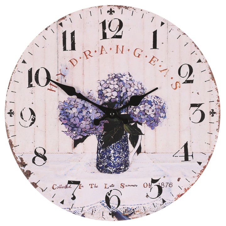 Sconto Nástěnné hodiny PRINT hortenzie, ⌀ 34 cm