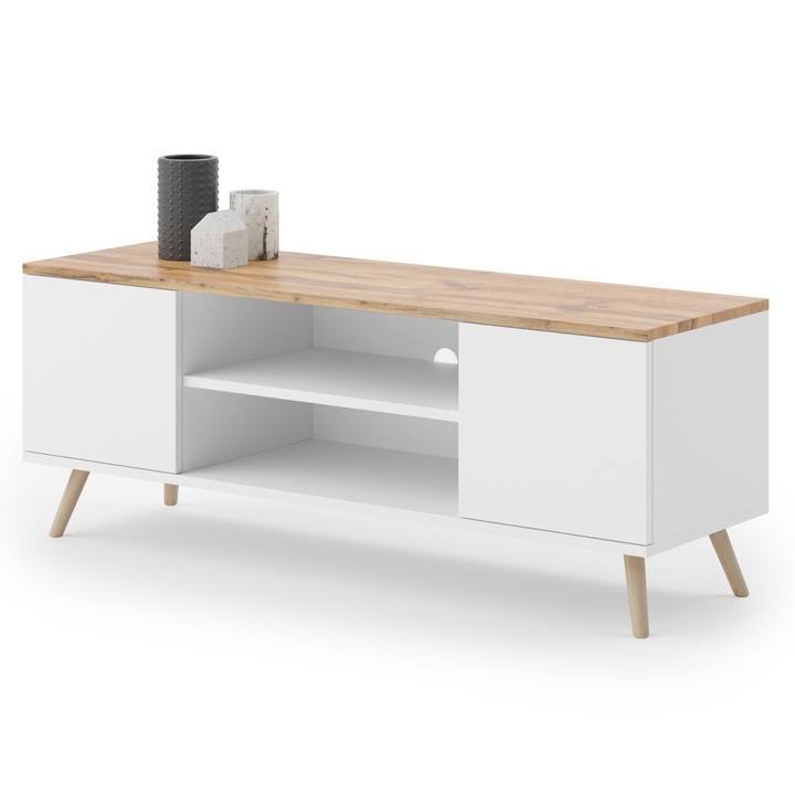 Sconto TV stolek PRUE bílá/dub craft zlatý