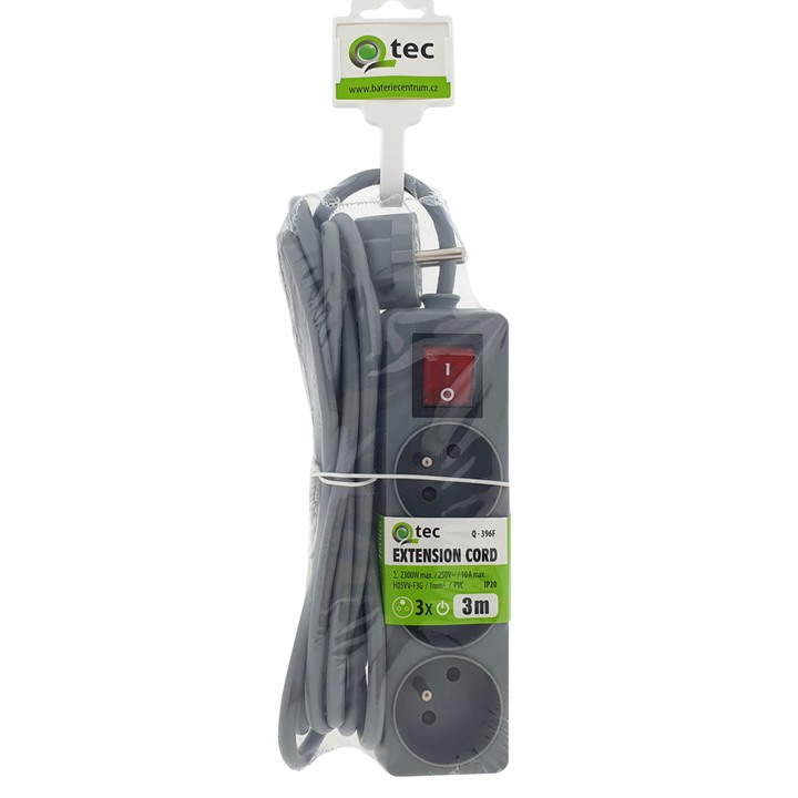 Sconto Prodlužovací kabel s vypínačem Q-396F šedá, 3 zásuvky, 3 m