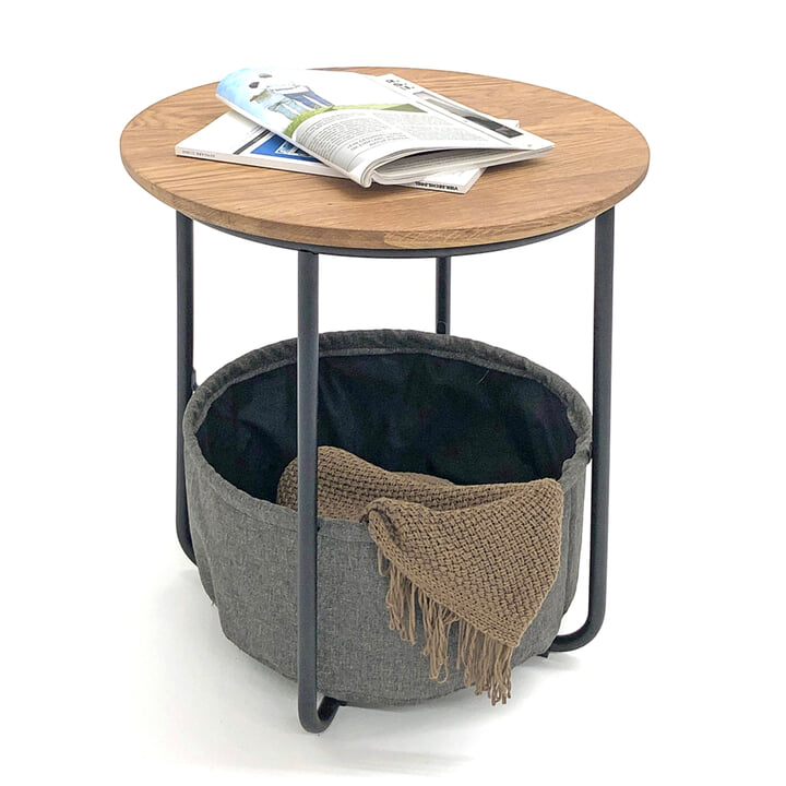 Sconto Přístavný stolek RUBI černá/dub/šedá, ⌀ 50 cm