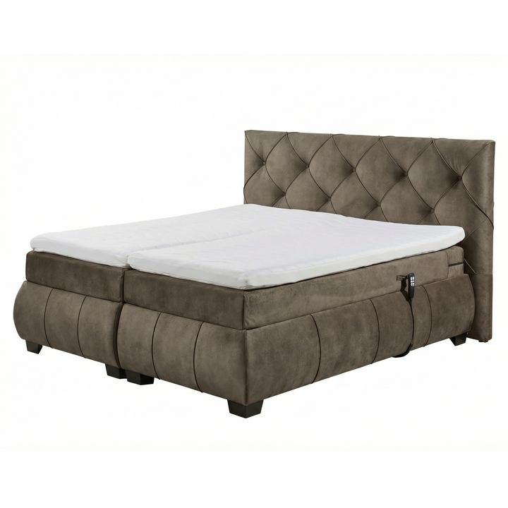 Polohovací postel s matrací a topperem SALENA hnědošedá, 180x200 cm 1