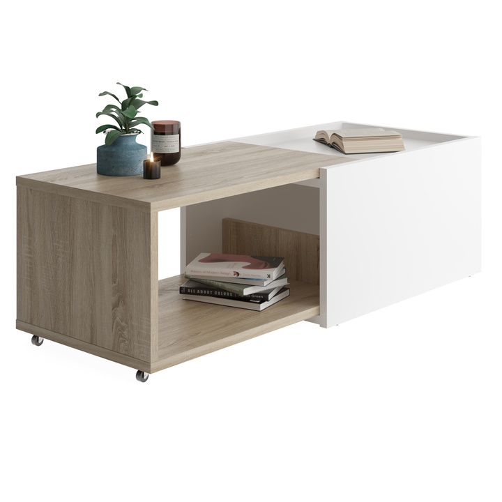 Sconto Konferenční stolek SLIDE 1 dub sonoma/bílá