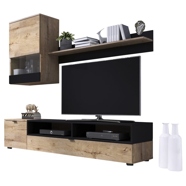 Sconto Obývací stěna SNOP dub lefkas/černá