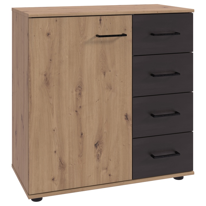 Sconto Komoda STACIE grafit/dub artisan, šířka 81 cm