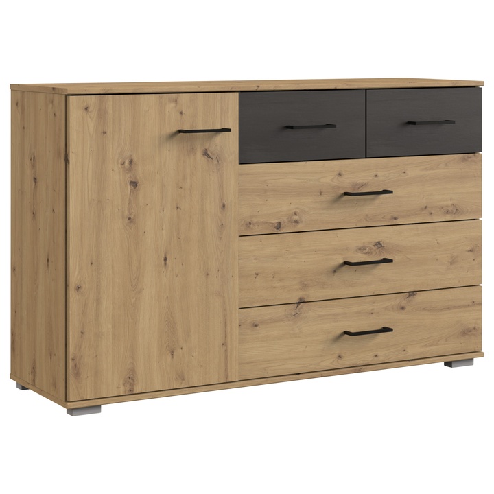 Sconto Komoda STACIE grafit/dub artisan, šířka 130 cm