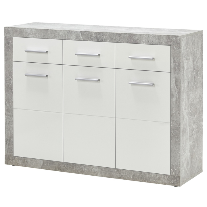 Sconto Komoda STONE 7 beton/bílá
